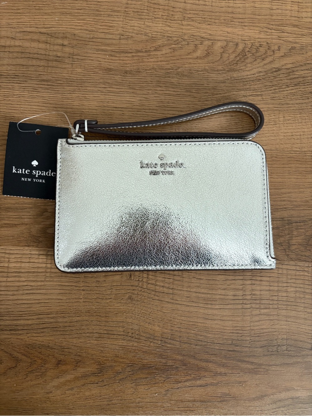 kate spade Silver Metallic Wristlet Clutch with Wrist Strap